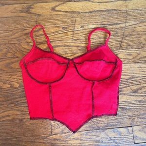 Red with black stitching crop top!